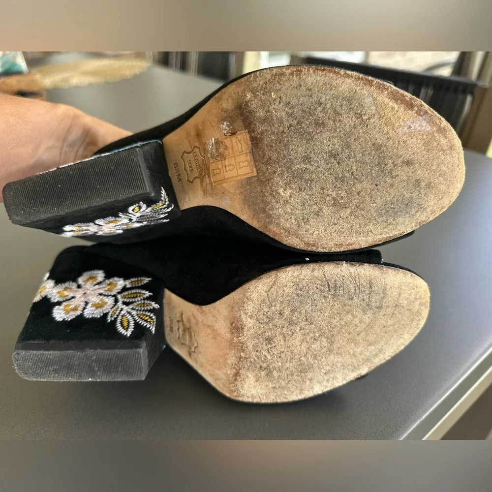 Tory Burch Floral‎ Embroidered Block Heel Slide Sandals - Size 6.5